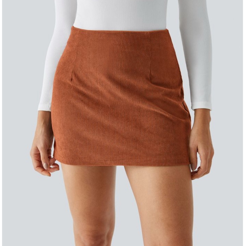HALARA Orange corduroy Mini Skirt